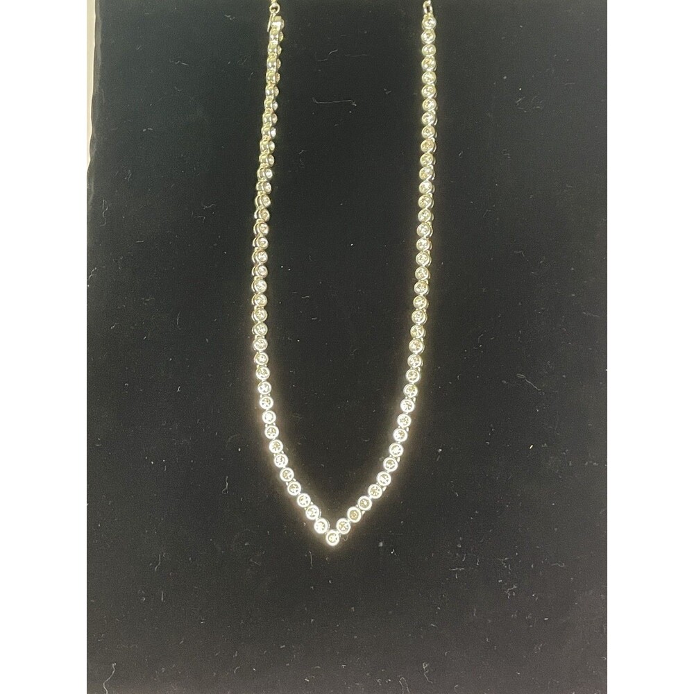 Vintage Avon Bezel Set Crystal Rhinestones "V" Necklace bling bling diva costume